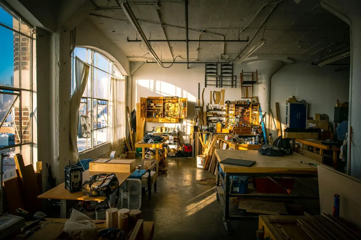 A working cabinet shop with benches and hand tools, serving Mobile AL